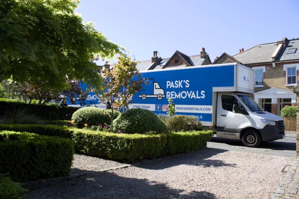 Pask’s Removals moving van outside a home in London